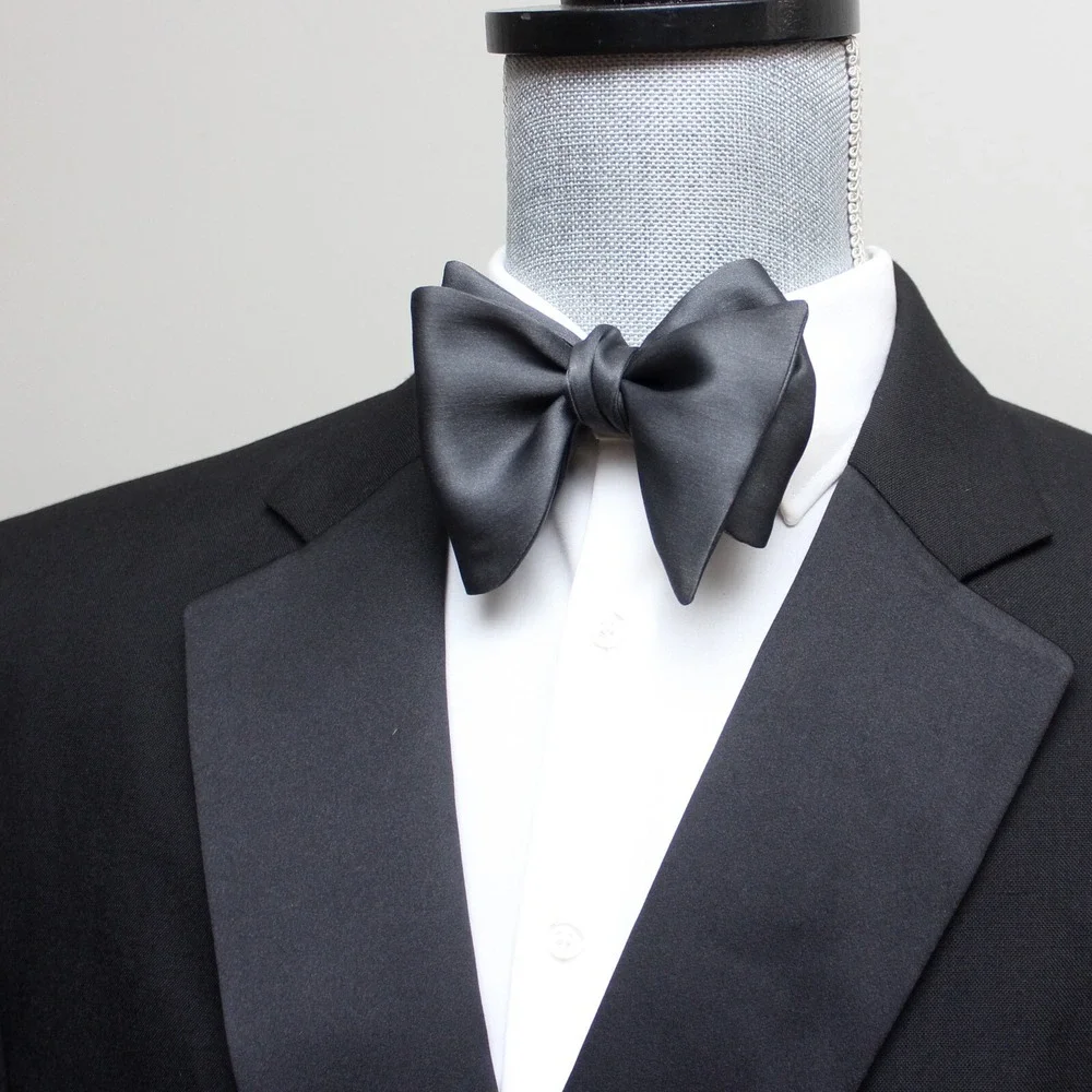 NWT Men's Self-tied Bow Tie Dark Grey Silk‎ Bowtie Big Butterfly S621